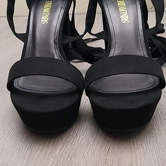 Dream Pairs Black Suede Tie Up Chunky High Heels Women's Size 9 1/2 - Picture 6 of 8